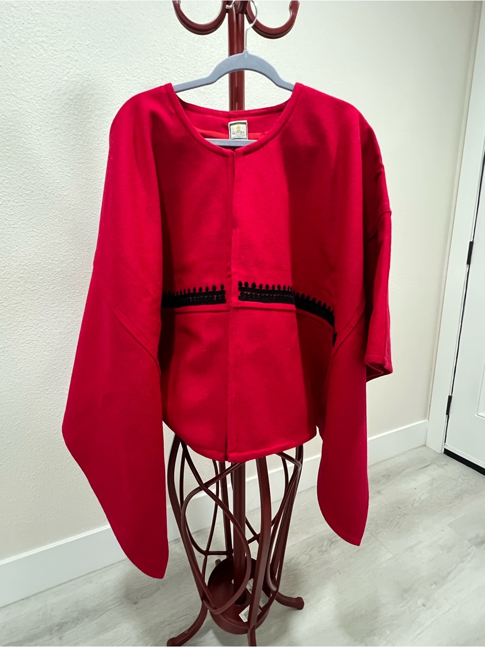 Red Short Cape Jacket with Black Trim